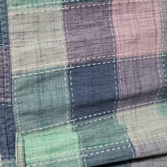 Keren Hart. Teal/Blue/Purple/Pink Plaid; Button up; Short Sleeve Top Size XL EUC - Picture 8 of 15